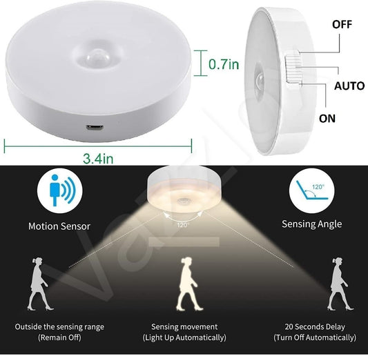 Motion Sensor Light for Home (Pack of 2) with USB Charging Wireless Self Adhesive LED Body Induction Lamp Sensor Light for Wardrobe Lights with Sensor Night Light for Cupboard Stairs (White)