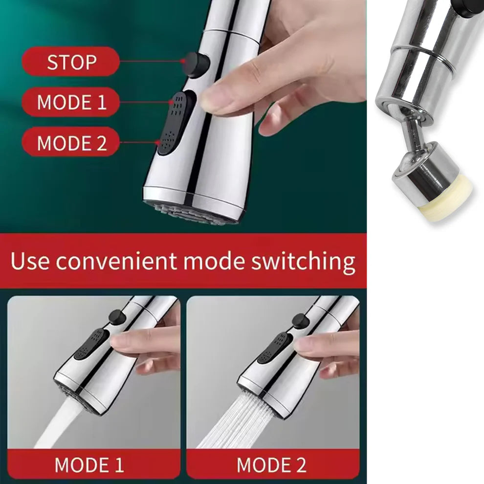 Kitchen Faucet Extender, Chrome Plated, 3-Mode Spray Head, Flexible Extension