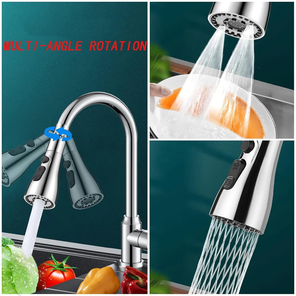 Kitchen Faucet Extender, Chrome Plated, 3-Mode Spray Head, Flexible Extension