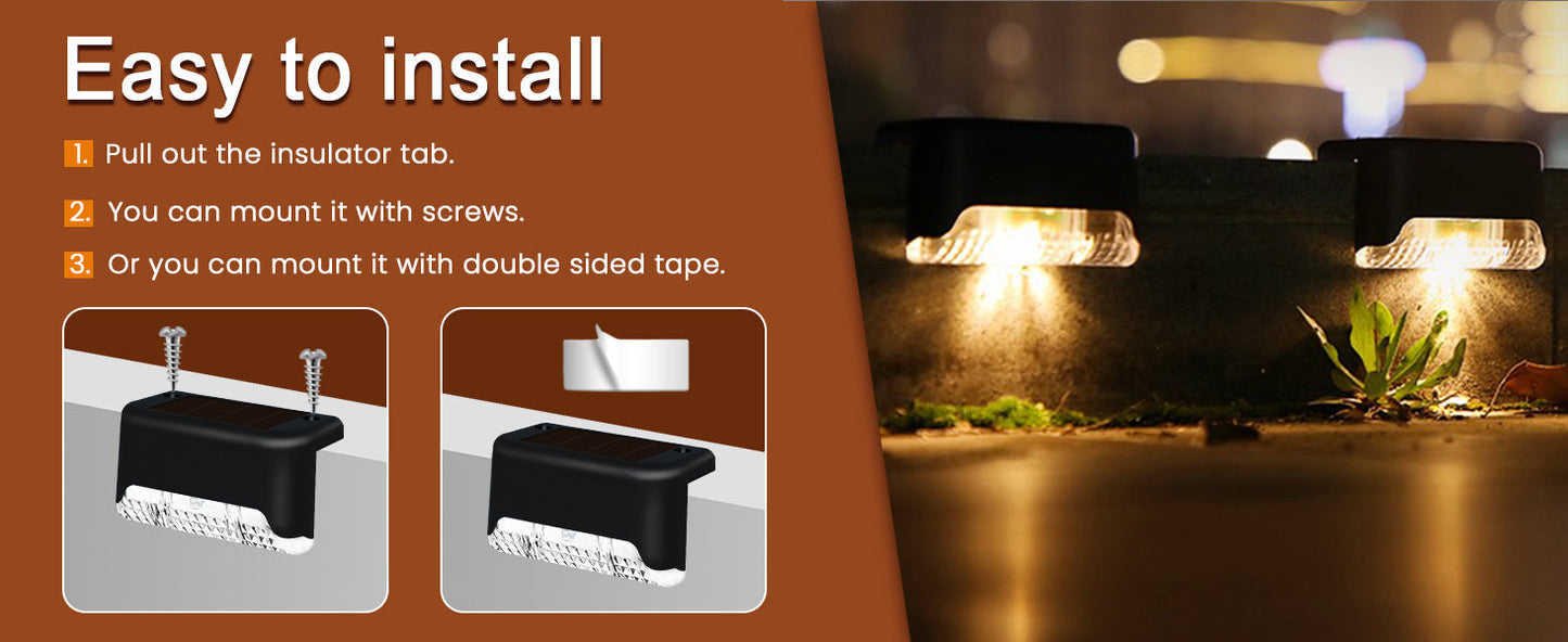 Solar-Powered Deck Light – IP65 Waterproof LED Step, Stair, Fence & Railing Light with Wide-Angle Illumination, Rechargeable Outdoor Lighting for Yard, Patio & Pathway.Pack of 4