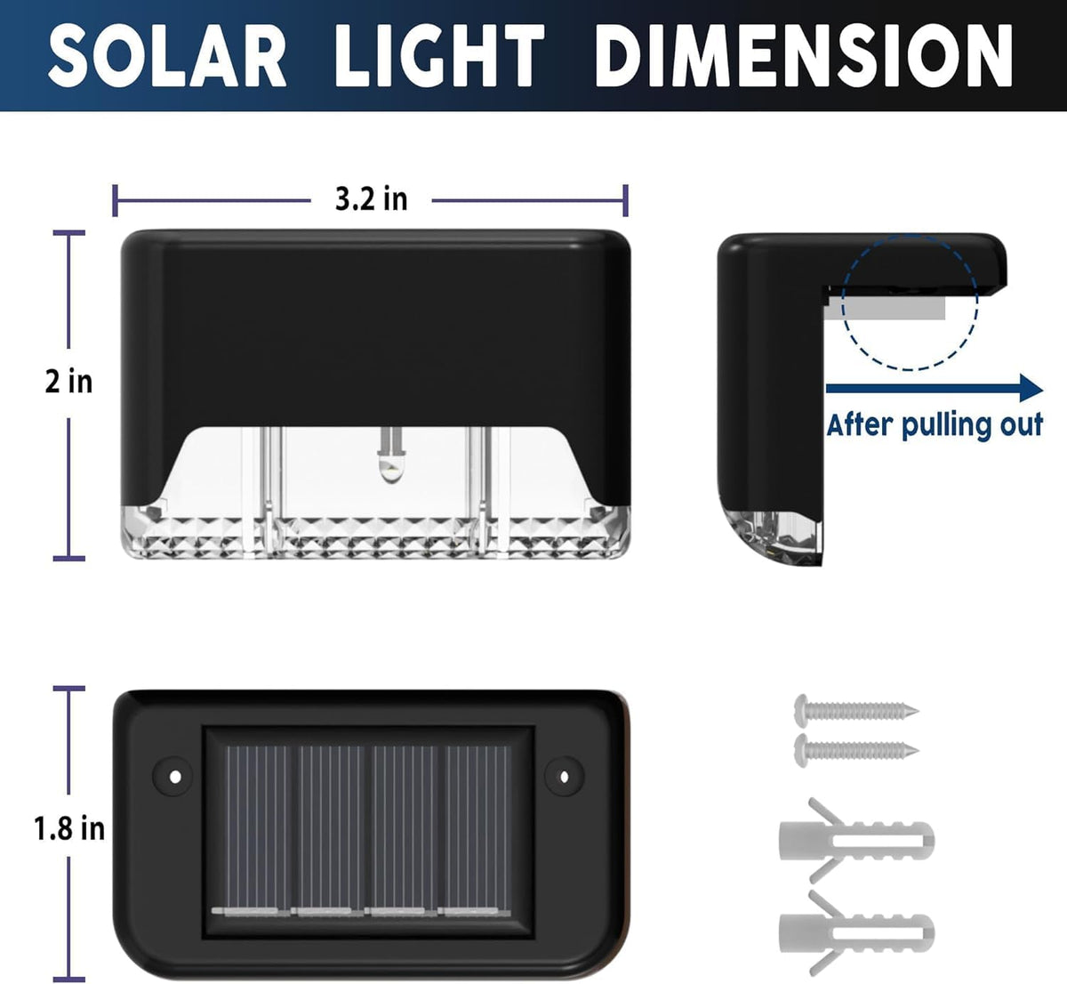 Solar-Powered Deck Light – IP65 Waterproof LED Step, Stair, Fence & Railing Light with Wide-Angle Illumination, Rechargeable Outdoor Lighting for Yard, Patio & Pathway.Pack of 4