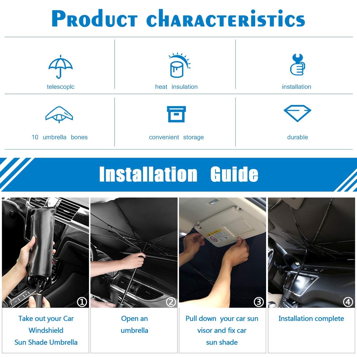 Car Dashboard Sunshade Umbrella for Front Window