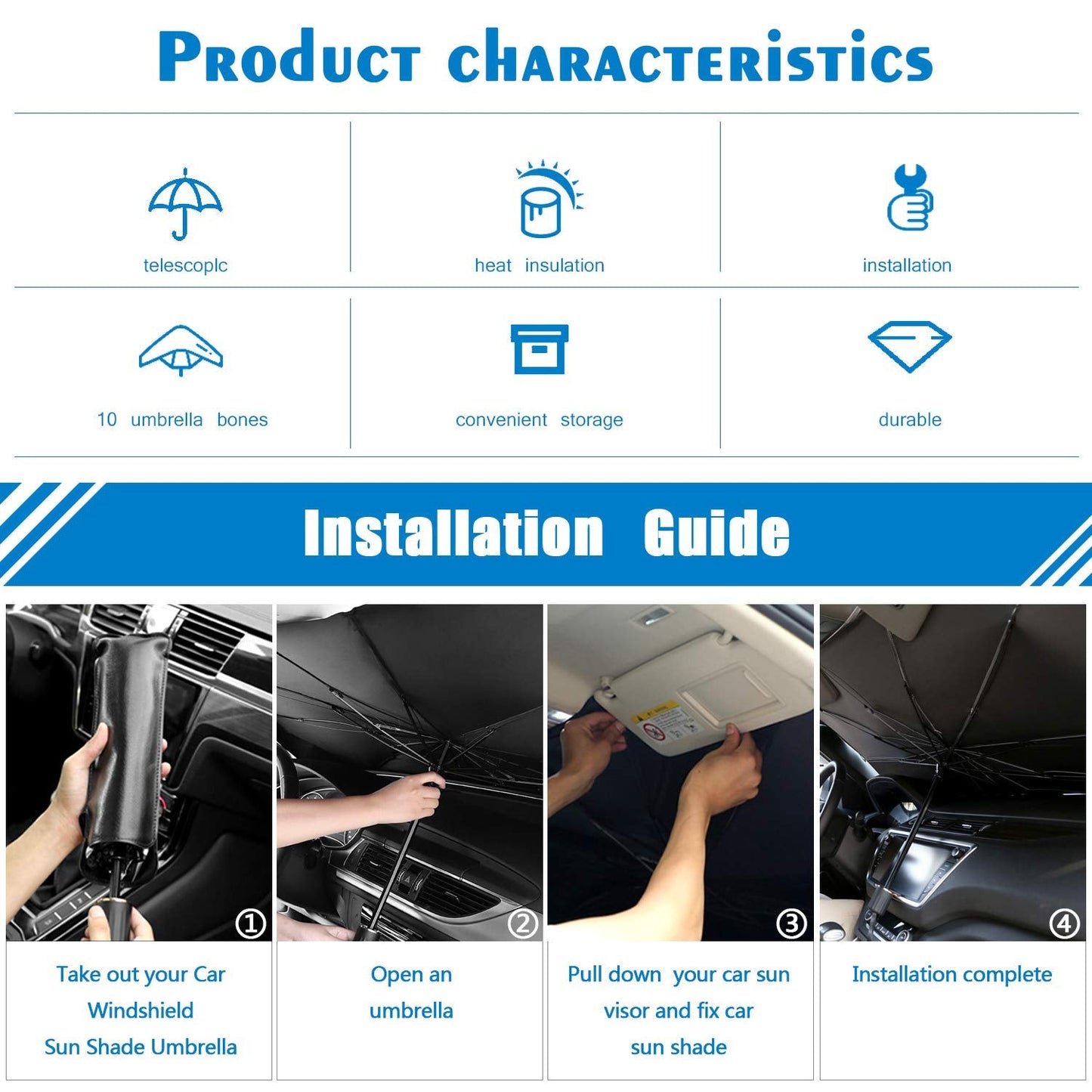 Car Dashboard Sunshade Umbrella for Front Window