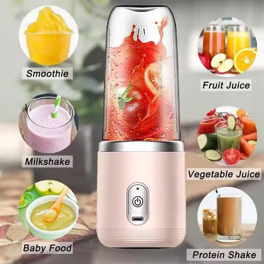 Portable USB Rechargeable Juicer Blender 6 Blade Mini Mixer Grinder Smoothie Maker 1200mAh Fruit Juice Blender Bottle for Home Office Gym Travel