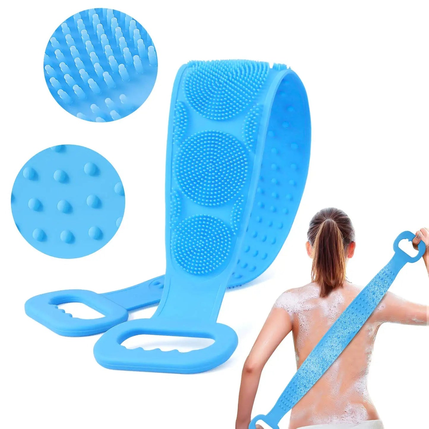 Pack of 2 Silicone Body Back Scrubber, Double-Sided Exfoliating Bath Brush | Deep Cleansing & Massage Belt for Shower & Dead Skin Removal (Medium)