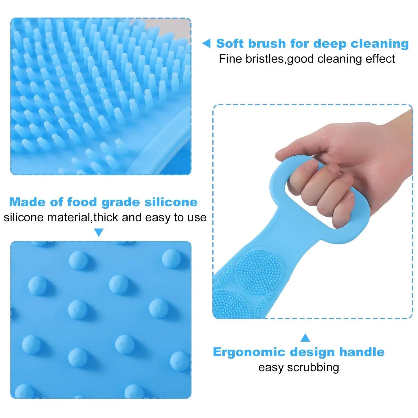 Pack of 2 Silicone Body Back Scrubber, Double-Sided Exfoliating Bath Brush | Deep Cleansing & Massage Belt for Shower & Dead Skin Removal (Medium)