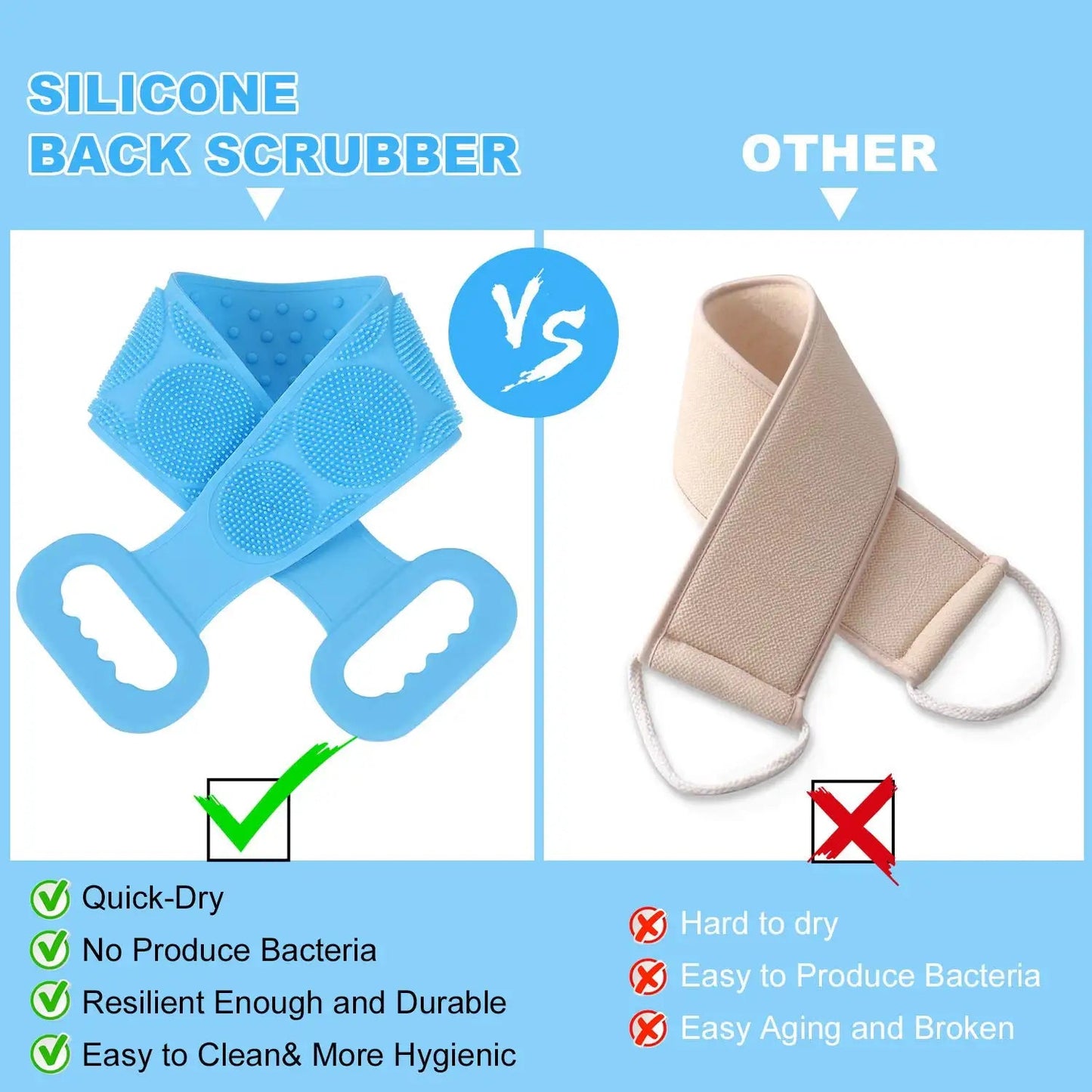 Pack of 2 Silicone Body Back Scrubber, Double-Sided Exfoliating Bath Brush | Deep Cleansing & Massage Belt for Shower & Dead Skin Removal (Medium)