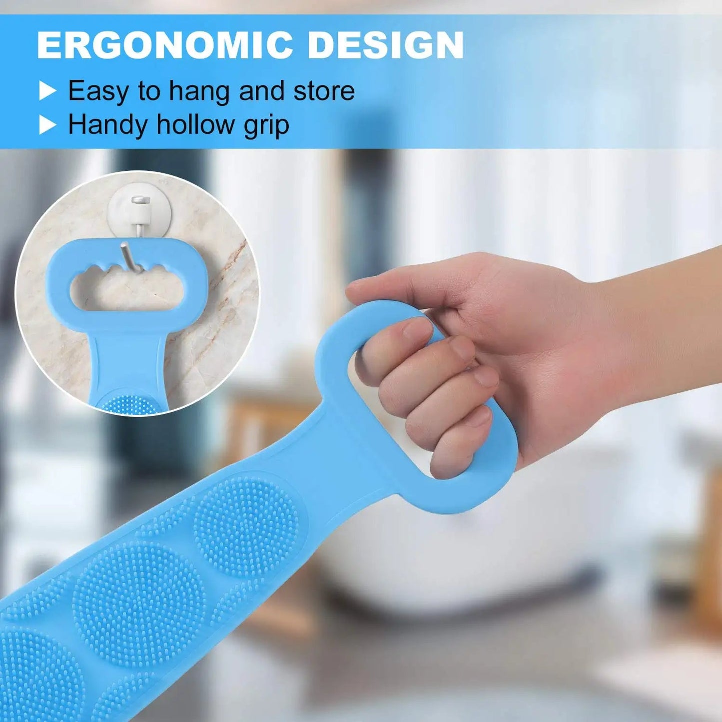 Pack of 2 Silicone Body Back Scrubber, Double-Sided Exfoliating Bath Brush | Deep Cleansing & Massage Belt for Shower & Dead Skin Removal (Medium)