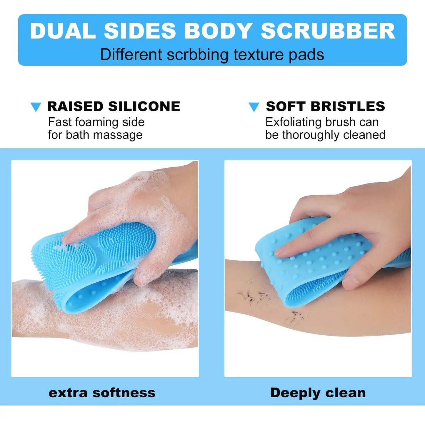 Pack of 2 Silicone Body Back Scrubber, Double-Sided Exfoliating Bath Brush | Deep Cleansing & Massage Belt for Shower & Dead Skin Removal (Medium)