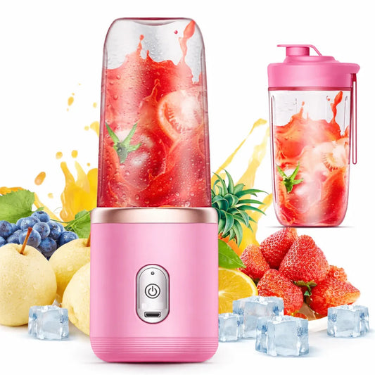 Portable USB Rechargeable Juicer Blender 6 Blade Mini Mixer Grinder Smoothie Maker 1200mAh Fruit Juice Blender Bottle for Home Office Gym Travel