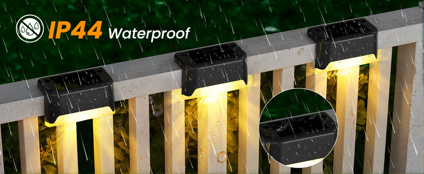 Solar-Powered Deck Light – IP65 Waterproof LED Step, Stair, Fence & Railing Light with Wide-Angle Illumination, Rechargeable Outdoor Lighting for Yard, Patio & Pathway.Pack of 4