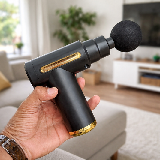 Massager Gun 4 Heads, 6 Speed, Rechargeable, Handheld, Percussion Muscle Massager for Full Body Relief, Muscle Relaxation of Neck, Shoulder, Back, Foot for Men & Women, Black